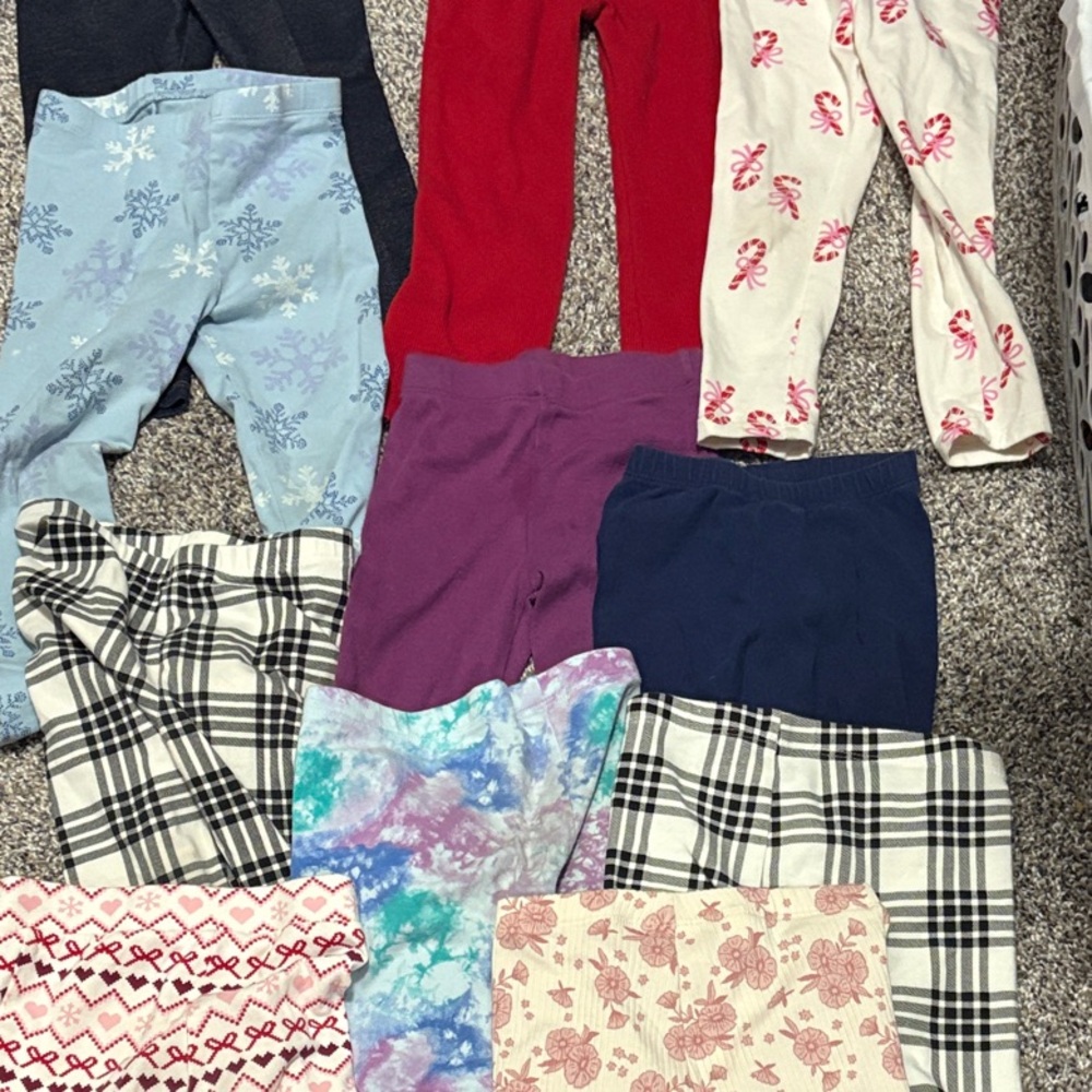 Toddler girl 11 Pack Assorted Cotton Leggings - Red, Purple, Blue, Cream & More - Picture 2 of 7